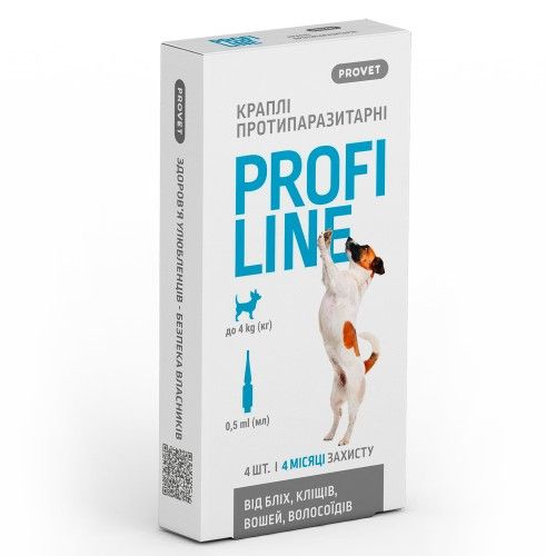 Краплі Provet Profiline для собак до 4 кг 4 піпетки по 0,5 мл (інсектоакарицид)