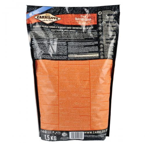 Сухий корм Carnilove Fresh Ostrich & Lamb для дорослих собак дрібних порід ягня та страус 1,5 кг