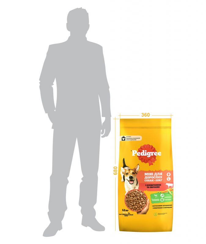 Сухий корм для дорослих собак малих порід PEDIGREE з яловичиною та овочами 12 кг