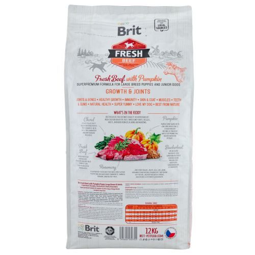Сухий корм Brit Fresh для цуценят та молодих собак великих порід з яловичиною та гарбузом 12 кг