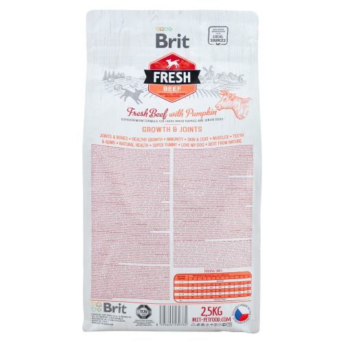 Сухий корм Brit Fresh для цуценят та молодих собак великих порід з яловичиною та гарбузом 2,5 кг