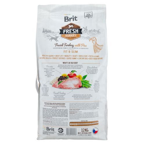 Сухий корм Brit Fresh для дорослих собак із зайвою вагою з індичкою та горохом 12 кг