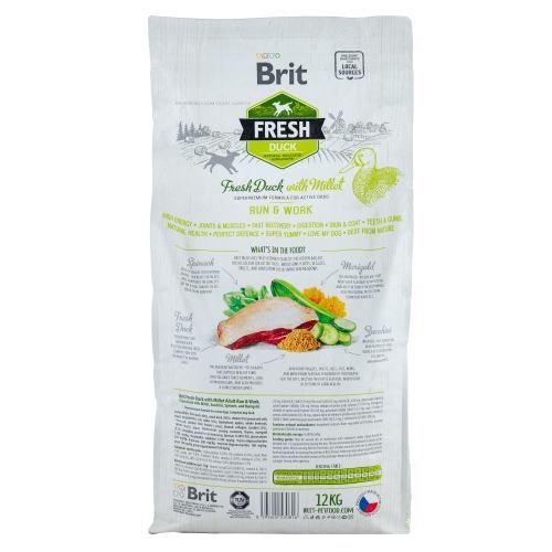 Сухий корм Brit Fresh для дорослих активних собак з качкою та пшоном 12 кг
