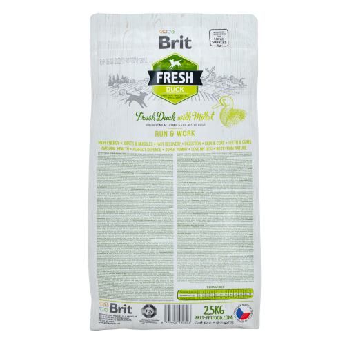 Сухий корм Brit Fresh для дорослих активних собак з качкою та пшоном 2,5 кг