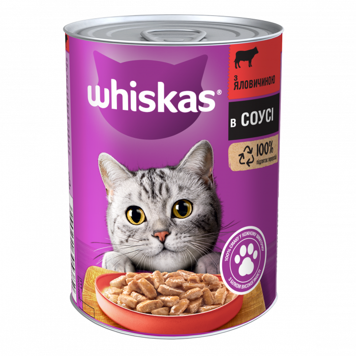 Консервований корм Whiskas Шматочки з яловичини в соусі 400г