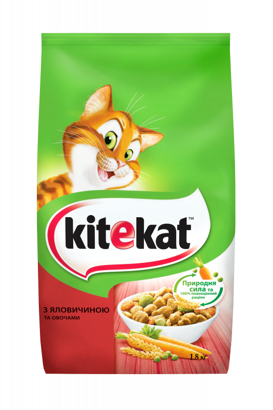 Сухий корм для котів  Kitekat Яловичина з овочами 1.8 кг