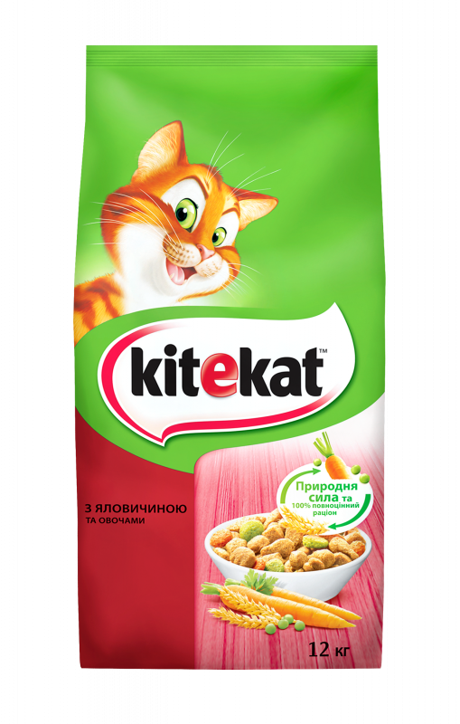 Сухий корм для котів  Kitekat Яловичина з овочами 12 кг