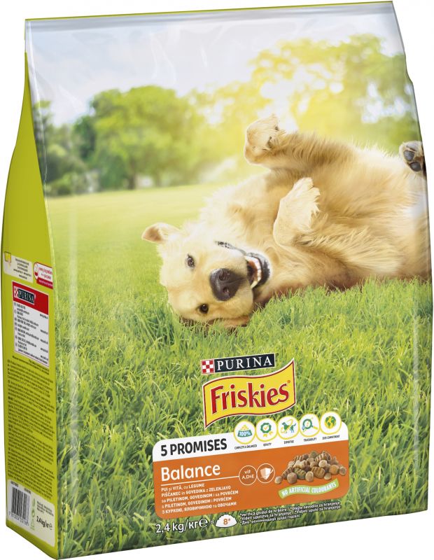 Сухий корм для дорослих собак FRISKIES Balance з куркою яловичиною та овочами 2.4 кг