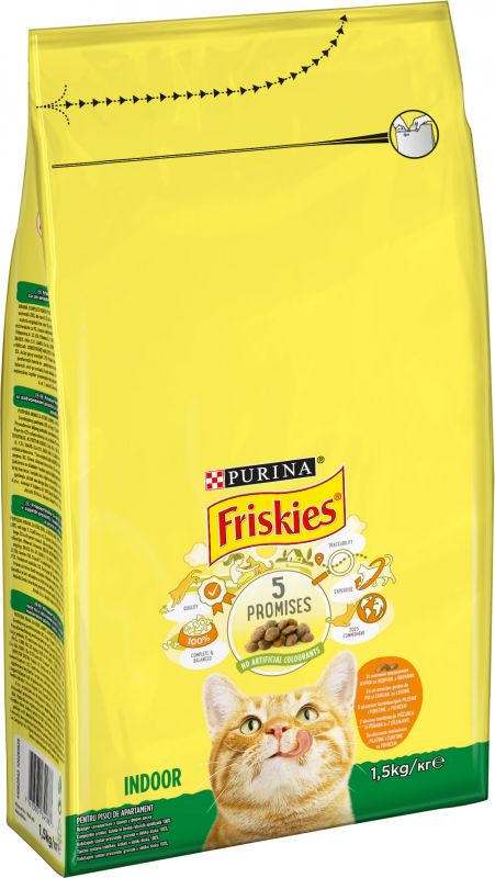 Сухий корм для котів FRISKIES Indoor  що постійно перебувають у приміщенні з куркою та індичкою з овочами 1,5 кг