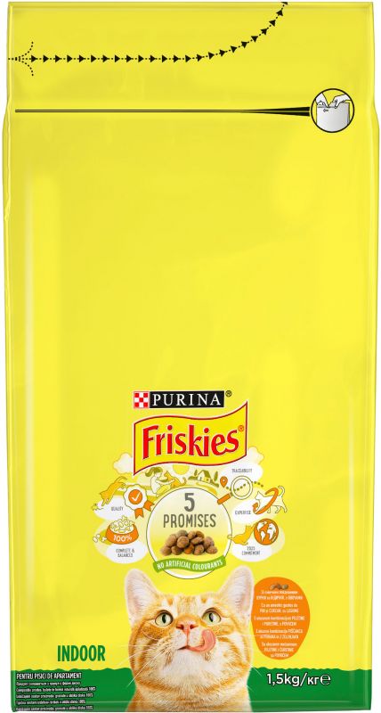 Сухий корм для котів FRISKIES Indoor  що постійно перебувають у приміщенні з куркою та індичкою з овочами 1,5 кг