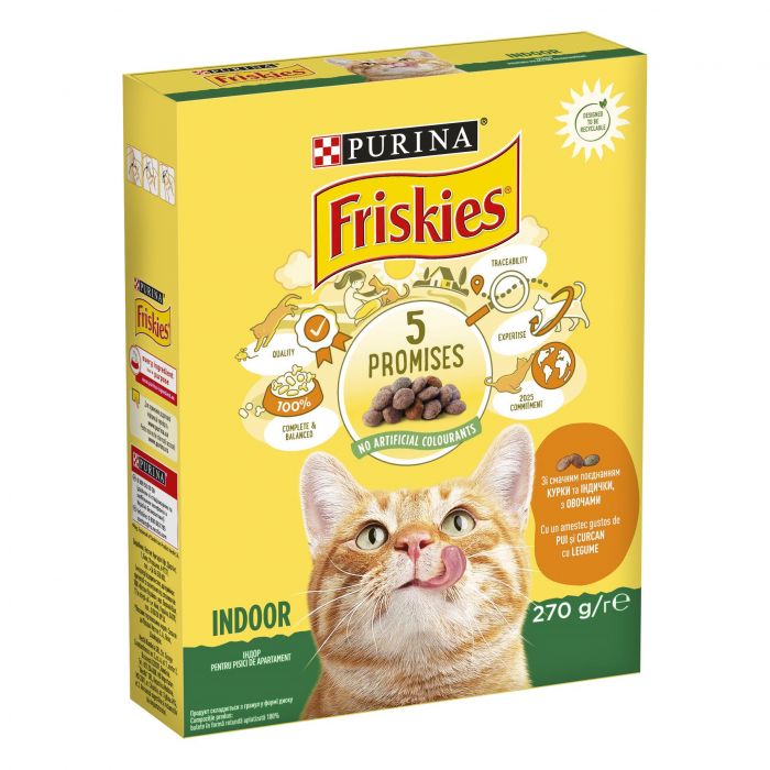 Сухий корм для котів  FRISKIES Indoor що постійно перебувають у приміщенні з куркою та індичкою з овочами 270 г