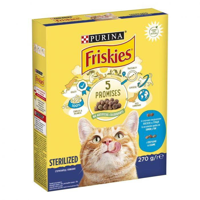 Сухий корм для котів  після стерилізації FRISKIES Sterilized з лососем тунцем та овочами 270 г