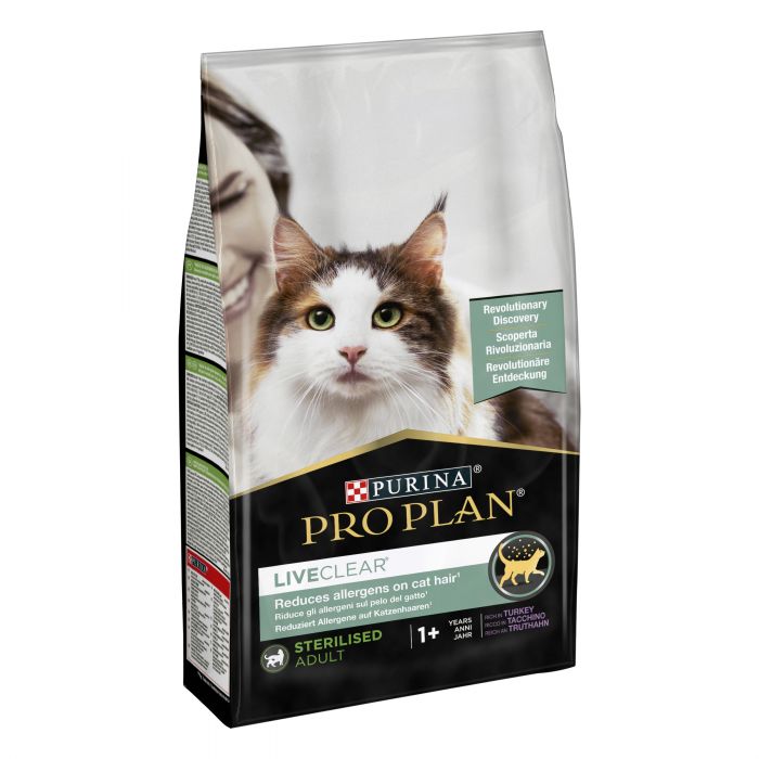 Сухий корм для котів  PRO PLAN LiveClear Sterilised Adult 1+ для зменшення алергенів на шерсті та після стерилізації з індичкою 1,4 кг