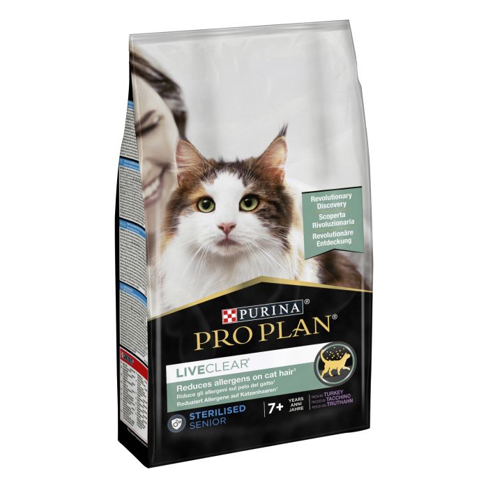 Сухий корм для котів  від 7 років PRO PLAN LiveClear Sterilised Adult 7+ для зменшення алергенів на шерсті та після стерилізації з індичкою 1,4 кг