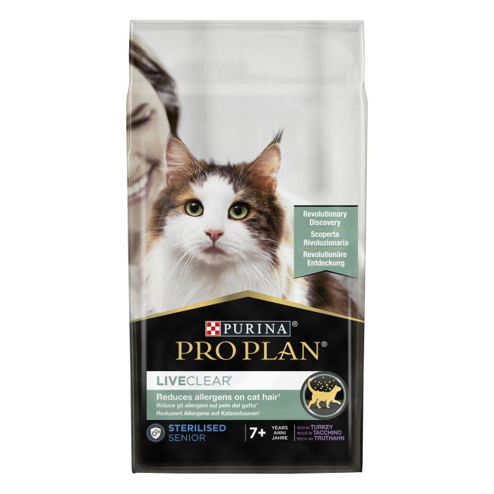 Сухий корм для котів  від 7 років PRO PLAN LiveClear Sterilised Adult 7+ для зменшення алергенів на шерсті та після стерилізації з індичкою 1,4 кг