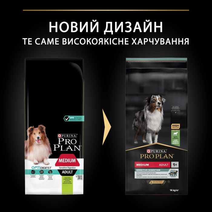 Сухий корм для собак PRO PLAN Medium Adult Sensitive Digestion середніх порід з чутливим травленням з ягням 14 кг