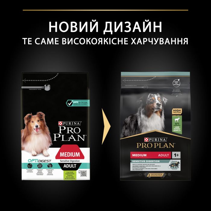 Сухий корм для собак PRO PLAN Medium Adult Sensitive Digestion середніх порід з чутливим травленням з ягням 3 кг