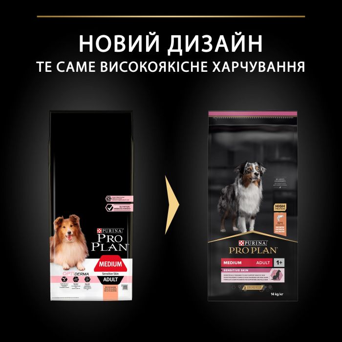 Сухий корм для собак PRO PLAN Medium Adult Sensitive Skin середніх порід з чутливою шкірою з лососем 14 кг