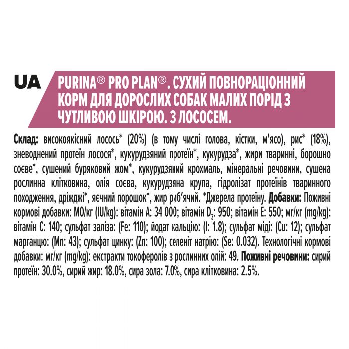Сухий корм для собак PRO PLAN Small&Mini Adult Sensitive Skin дрібних порід з чутливою шкірою з лососем 7 кг