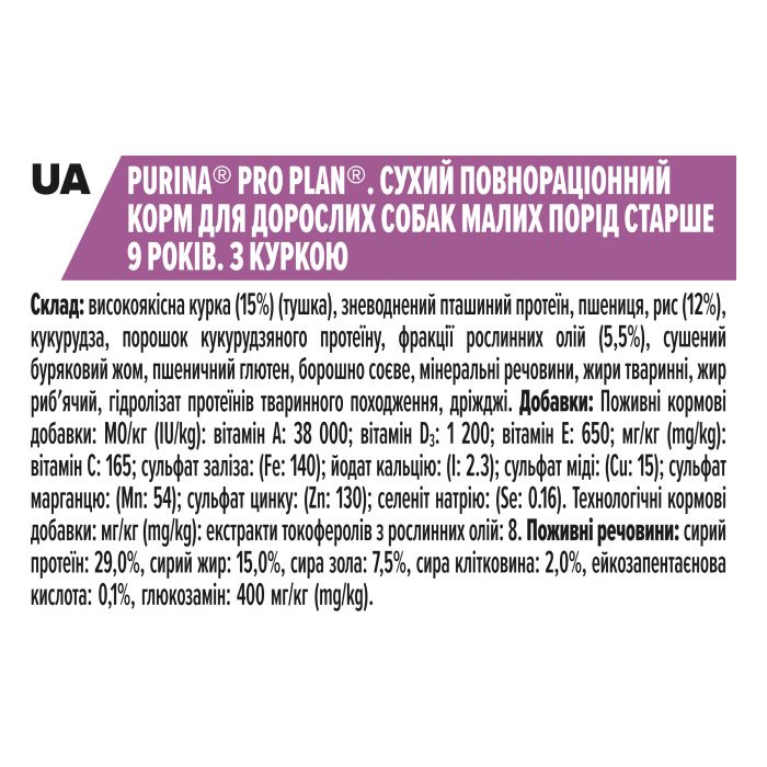 Сухий корм для собак від 9 років PRO PLAN Small&Mini Adult Age Defence дрібних порід з куркою 7 кг