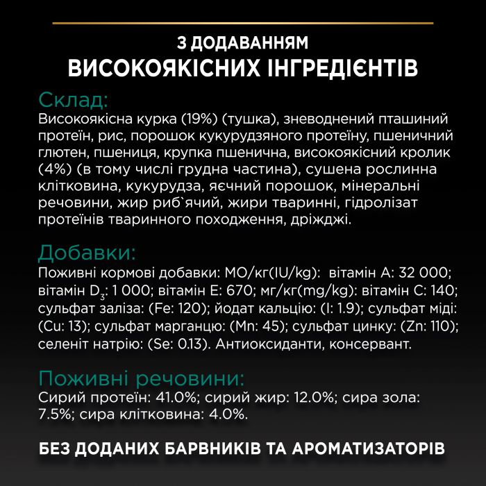 Сухий корм для дорослих котів PRO PLAN Sterilised Adult 1+ Renal Plus після стерилізації з кроликом
