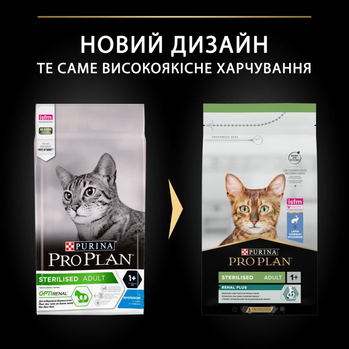 Сухий корм для дорослих котів PRO PLAN Sterilised Adult 1+ Renal Plus після стерилізації з кроликом