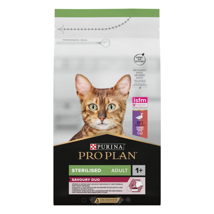Сухий корм для котів  PRO PLAN Sterilised Adult 1+ Savoury Duo після стерилізації з качкою та печінкою 1,5 кг