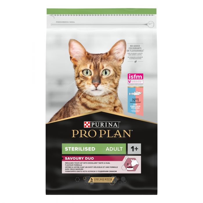 Сухой корм для кошек PRO PLAN Sterilised Adult 1+ Savoury Duo после стерилизации с треской и форелью 10 кг