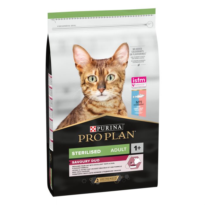 Сухой корм для кошек PRO PLAN Sterilised Adult 1+ Savoury Duo после стерилизации с треской и форелью 10 кг