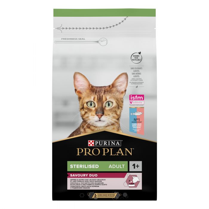 Сухой корм для кошек PRO PLAN Sterilised Adult 1+ Savoury Duo после стерилизации с треской и форелью 1,5 кг