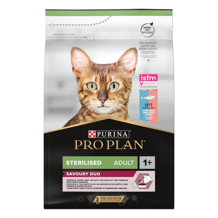 Сухой корм для кошек PRO PLAN Sterilised Adult 1+ Savoury Duo после стерилизации с треской и форелью 3 кг