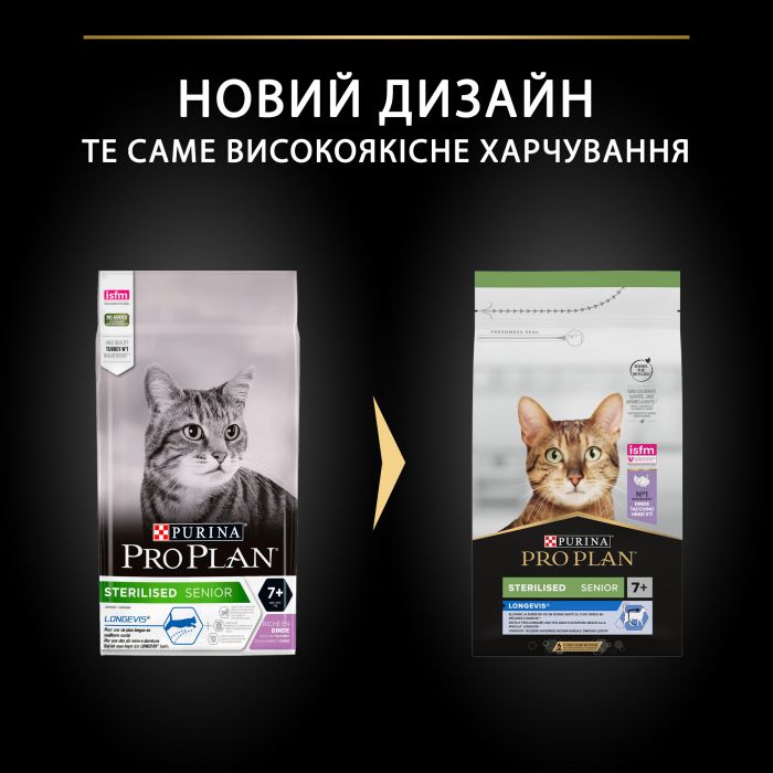 Сухий корм для котів  PRO PLAN Sterilised Senior 7+ Longevis після стерилізації з індичкою 1,5 кг