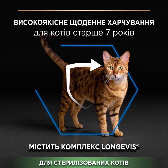 Сухий корм для котів  PRO PLAN Sterilised Senior 7+ Longevis після стерилізації з індичкою 1,5 кг