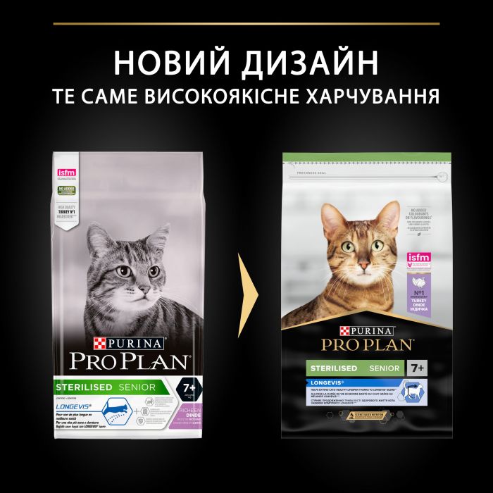 Сухий корм для котів  PRO PLAN Sterilised Senior 7+ Longevis від 7 років після стерилізації з індичкою 10 кг