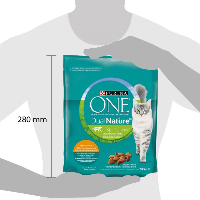 Сухий корм для дорослих котів PURINA ONE Adult Dual Nature Spirulina з куркою