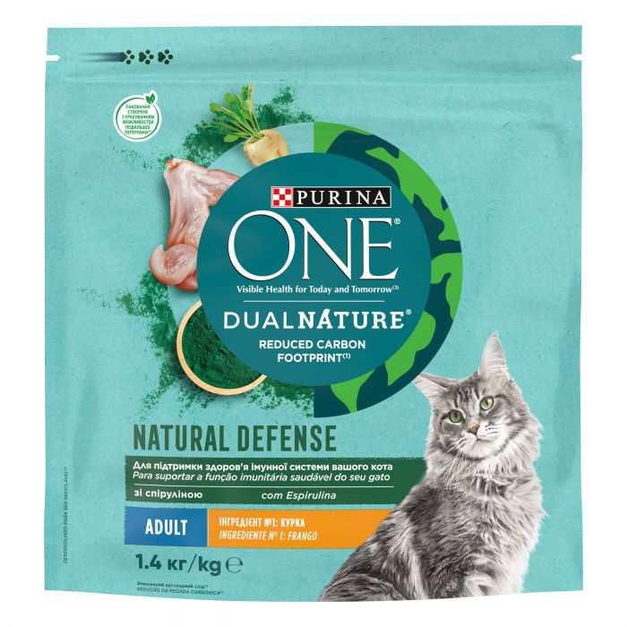 Сухий корм для дорослих котів PURINA ONE Adult Dual Nature Spirulina з куркою