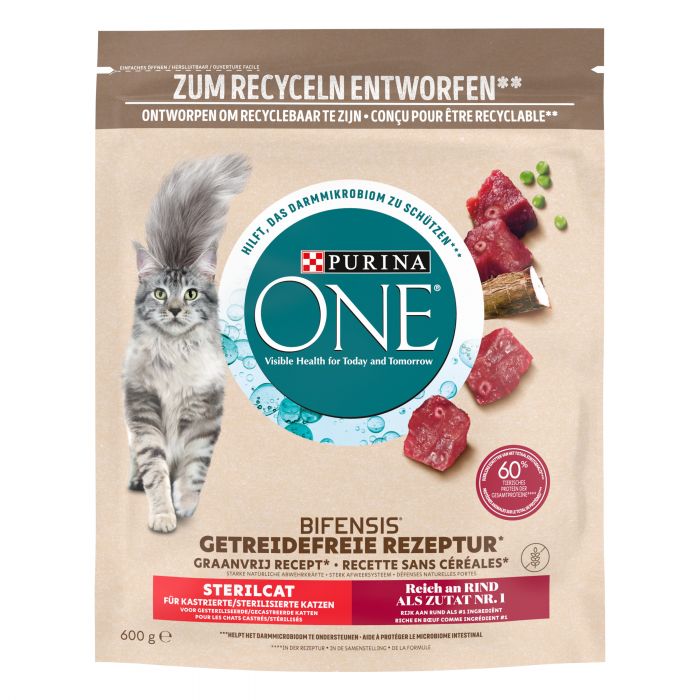 Сухий корм для дорослих котів після стерилізації PURINA ONE Grain Free комплекс Bifensis з яловичиною 600 г