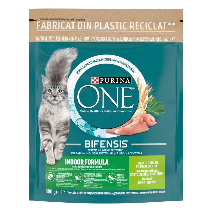 Сухий корм для дорослих котів PURINA ONE Indoor що постійно перебувають у приміщенні комплекс Bifensis з індичкою