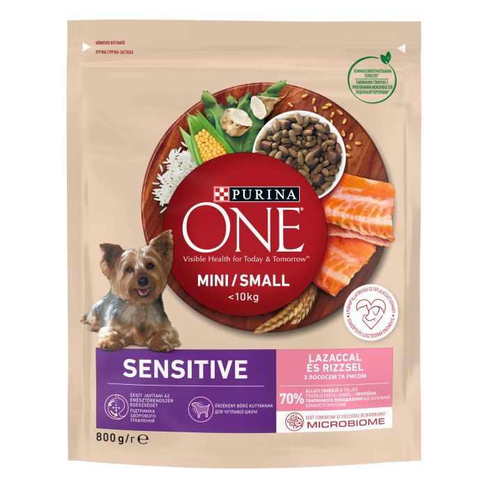 Сухий корм для дорослих собак PURINA ONE Mini/Small Sensitive дрібних порід з чутливим травленням з лососем та рисом 800 г