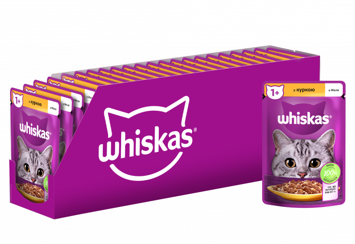 Упаковка вологого корму Whiskas з куркою в желе 28 шт. * 85 г