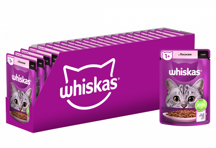 Упаковка вологого корму Whiskas з лососем в соусі 28 шт. * 85 г