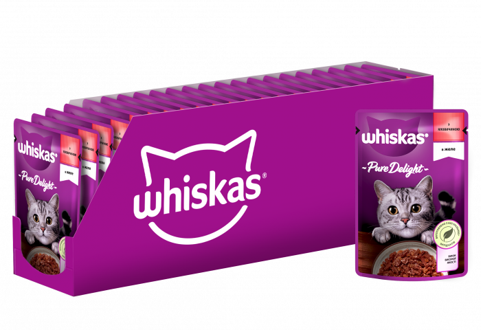 Упаковка вологого корму Whiskas Pure Delight яловичиною в желе 28 шт. * 85 г