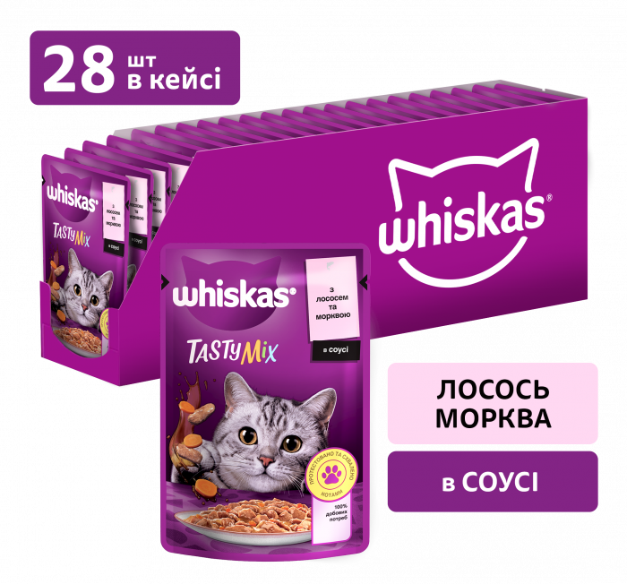 Упаковка вологого корму Whiskas TestyMix з лососем морква 28 шт. * 85 г