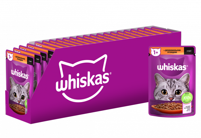 Упаковка вологого корму Whiskas з домашній птиці в соусі 28 шт. * 85 г