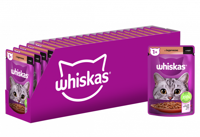 Упаковка вологого корму Whiskas з індичкою в соусі 28 шт. * 85 г