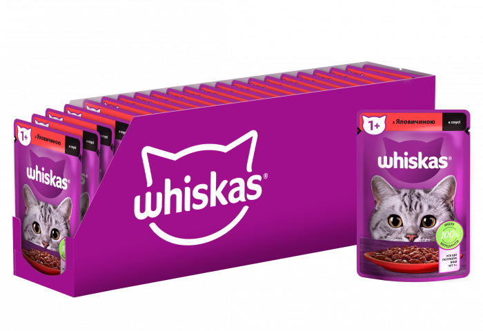 Упаковка вологого корму Whiskas з яловичиною в соусі 28 шт. * 85 г