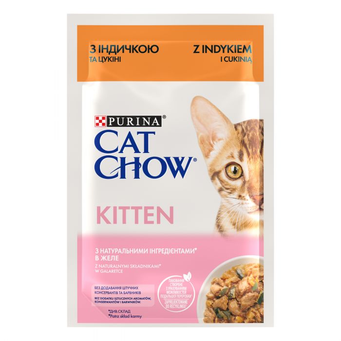 Влажный корм для котят CAT CHOW Kitten кусочки в желе с индейкой и цуккини 85 г