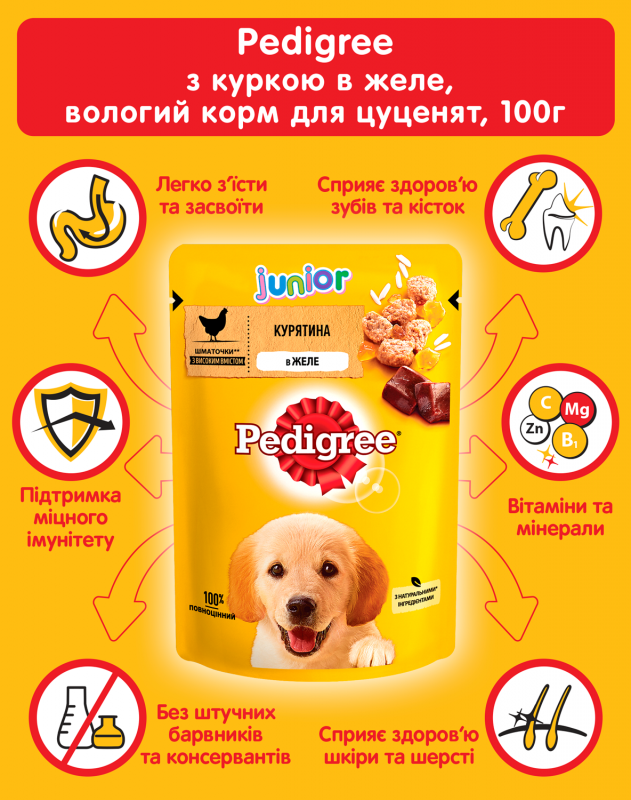 Влажный корм Pedigree для щенков Курица с рисом в желе 100 г
