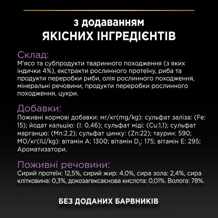 Вологий корм для кошенят PRO PLAN Kitten комплекс NutriSavour шматочки у підливці з індичкою 85 г