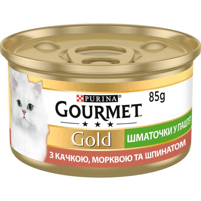 Вологий корм для дорослих котів Purina Gourmet Gold шматочки у паштеті з качкою морквою та шпинатом 85 г